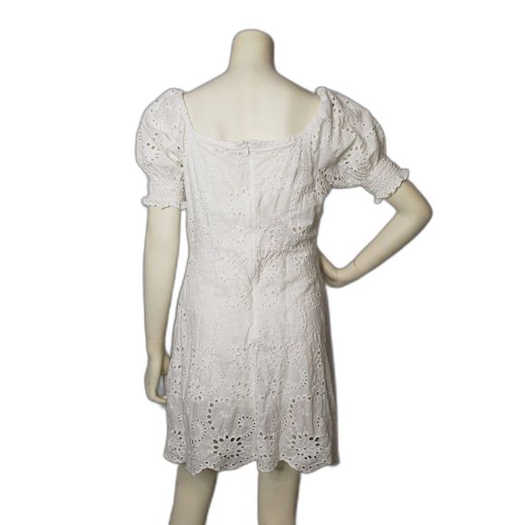 7 For All Mankind White Eyelet Lace Short Puff Sleeve Mini Babydoll Dress Size L - Picture 2 of 7